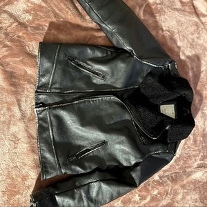 Zara distressed leather jacket with inside wool lining size 10